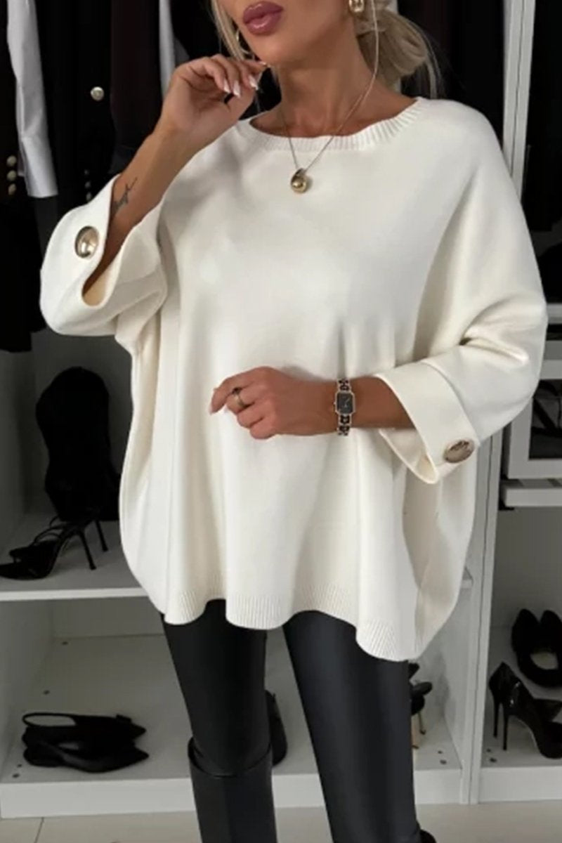 Round Neck Mid-sleeve Knitted Casual Top