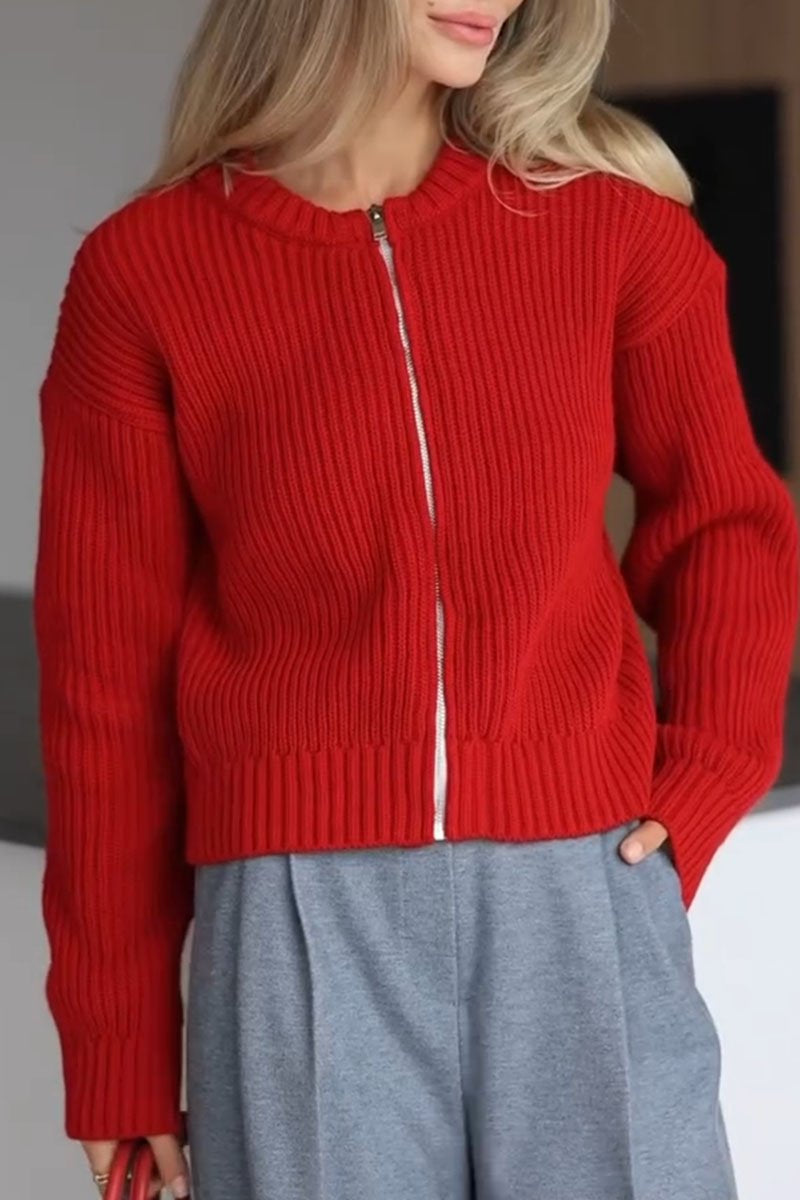 Women's Casual Solid Color Zipper Sweater