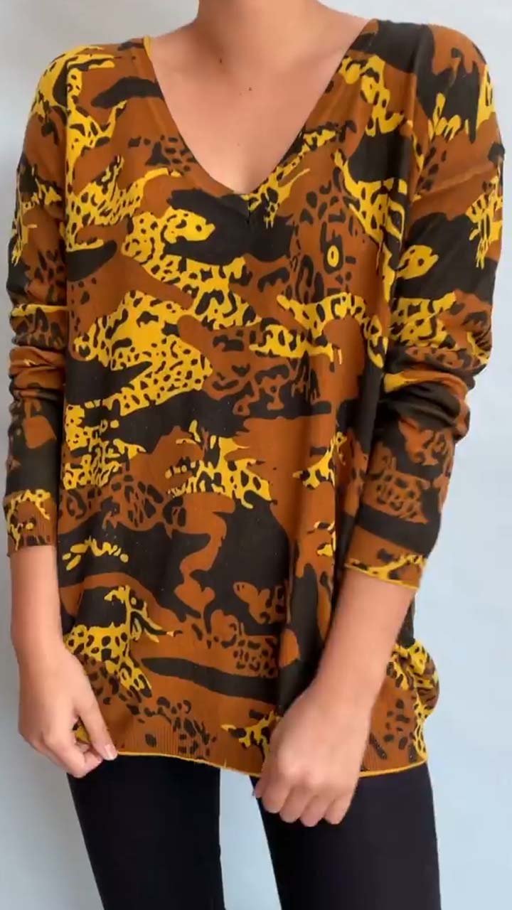 Casual Camouflage Leopard Print Long Sleeve Top