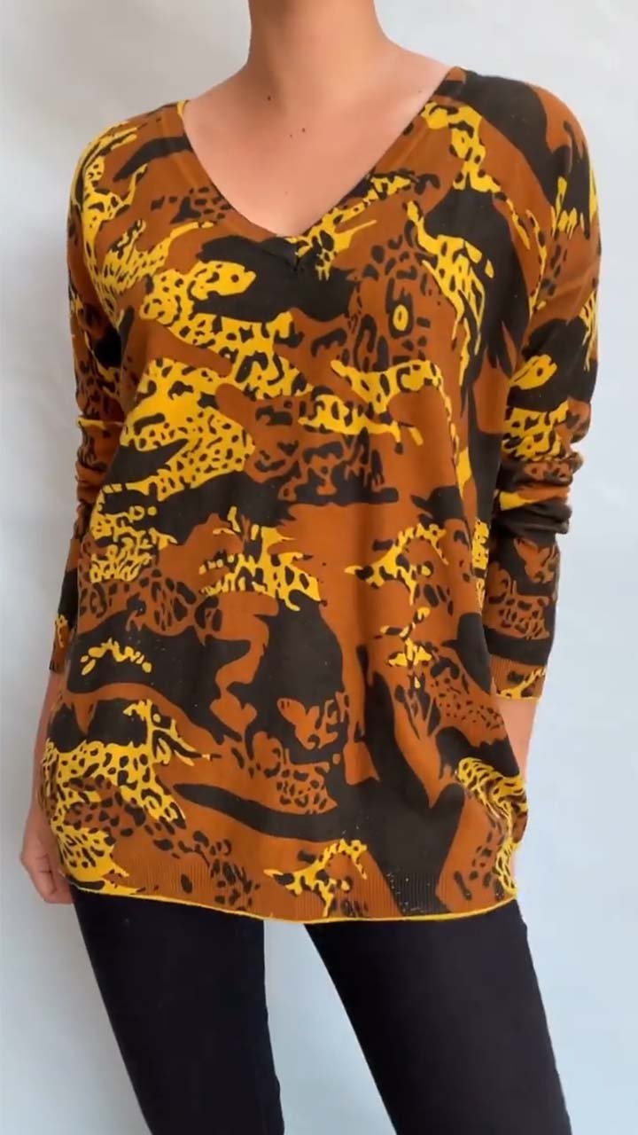 Casual Camouflage Leopard Print Long Sleeve Top