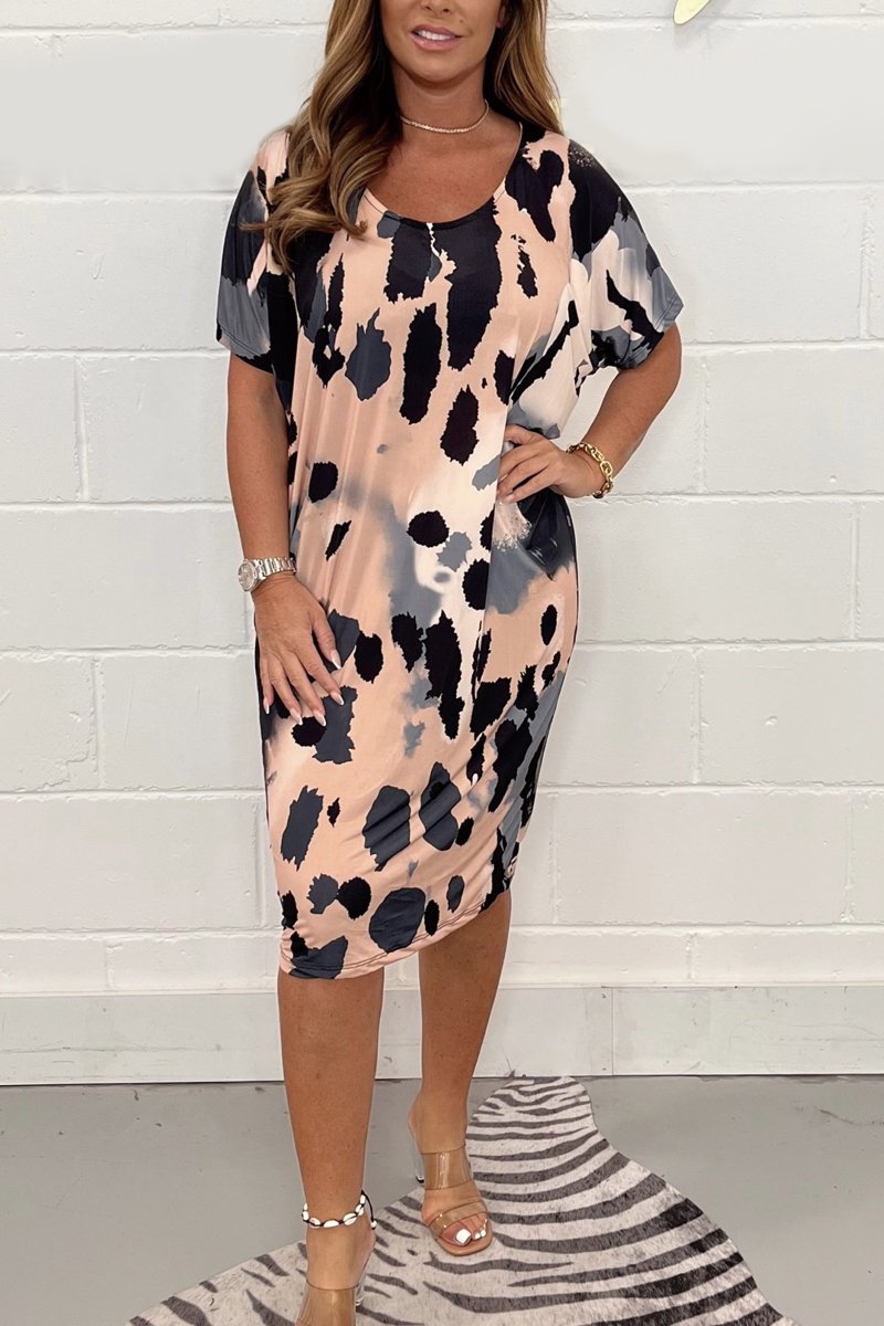 Leopard print round neck dress