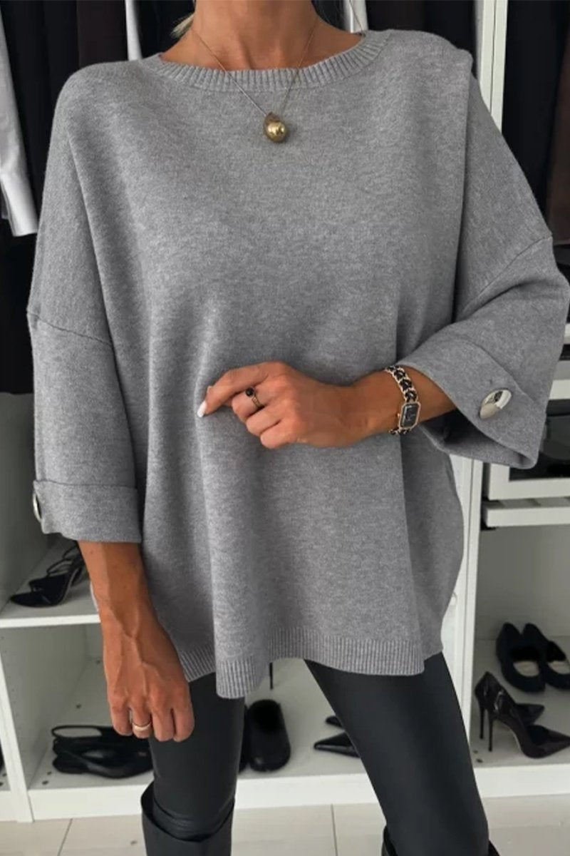 Round Neck Mid-sleeve Knitted Casual Top