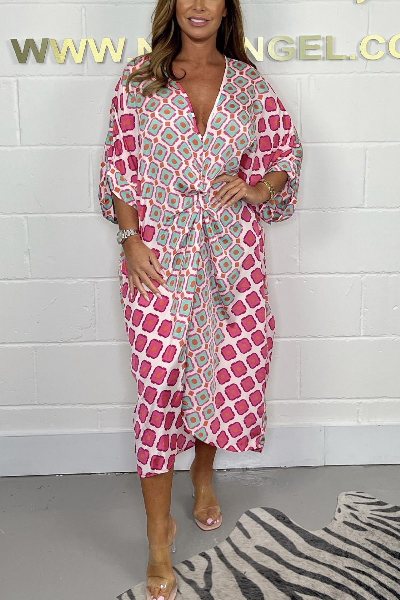 V-neck geometric print dress