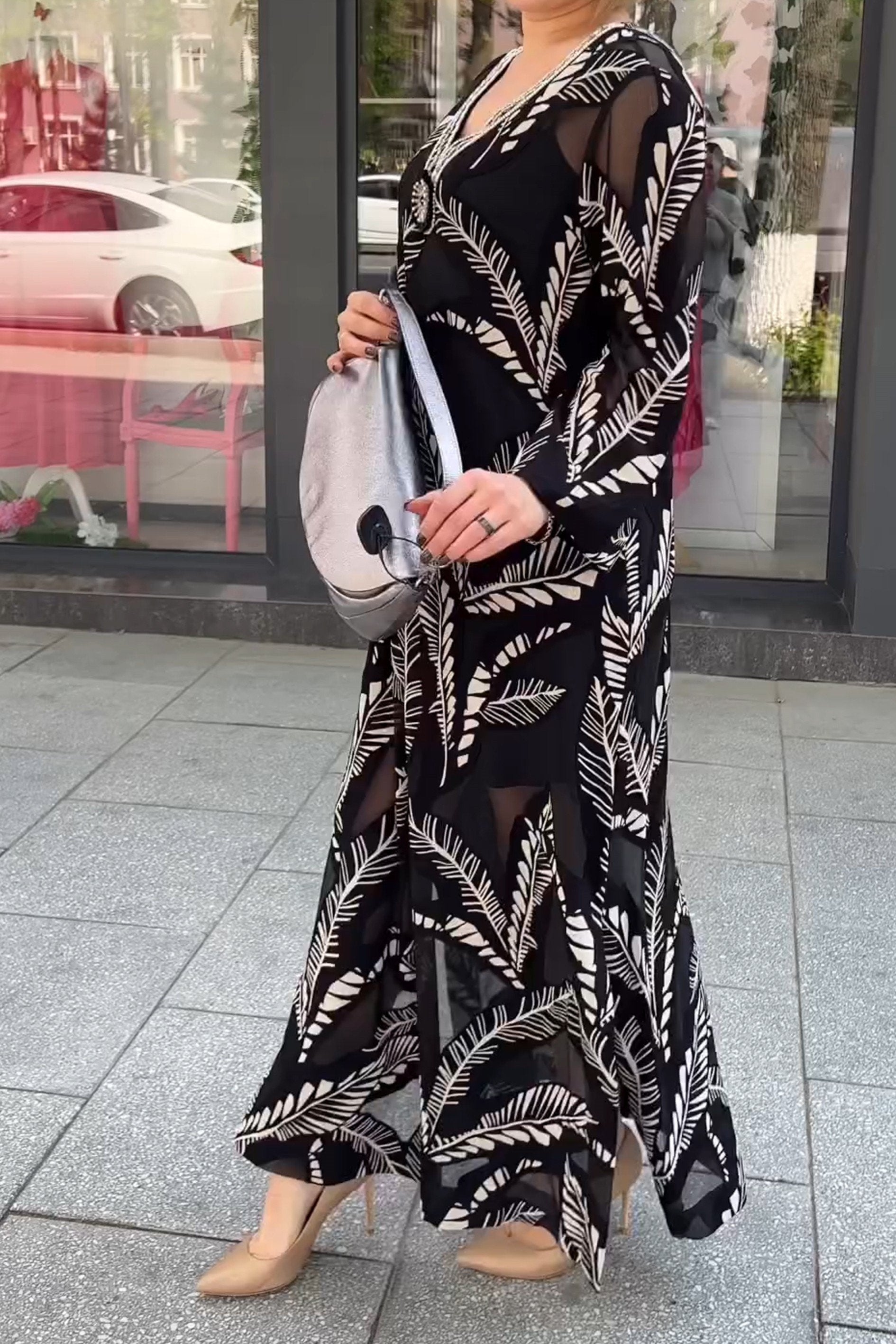 V-neck Chiffon Pattern Dress