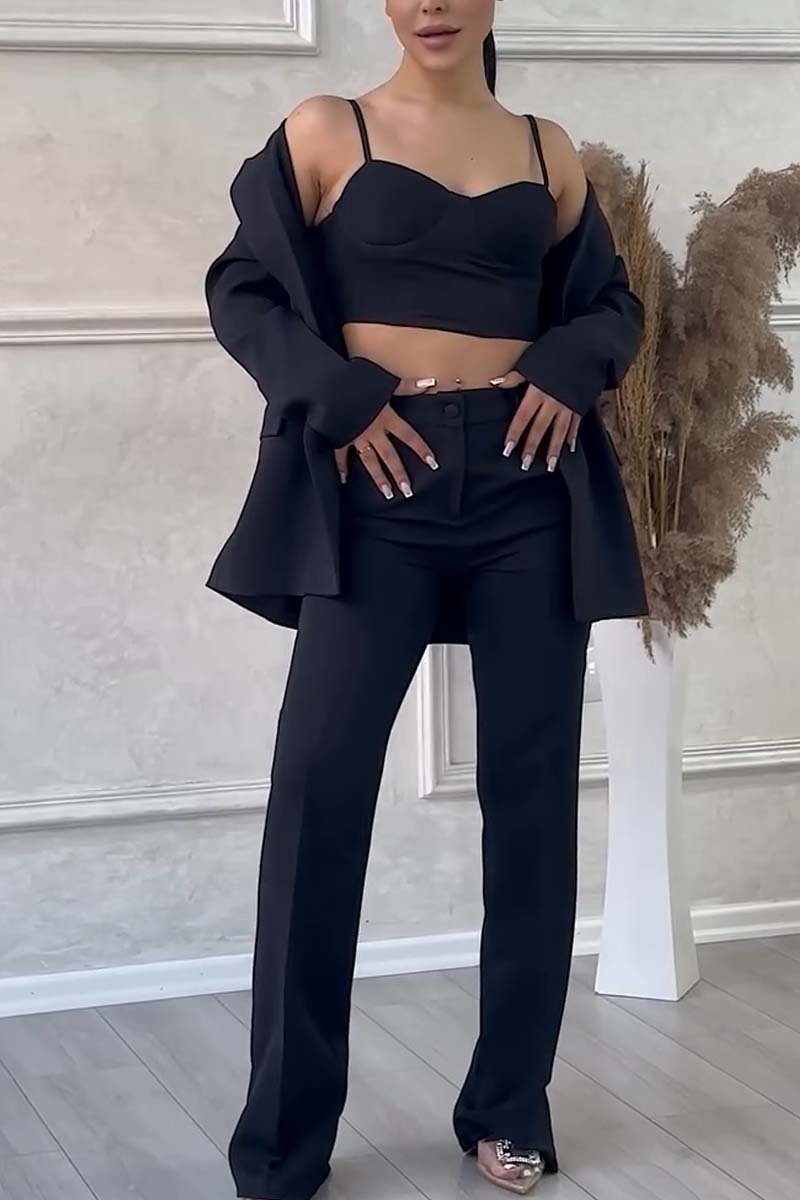 Women's fashion solid color three-piece suit