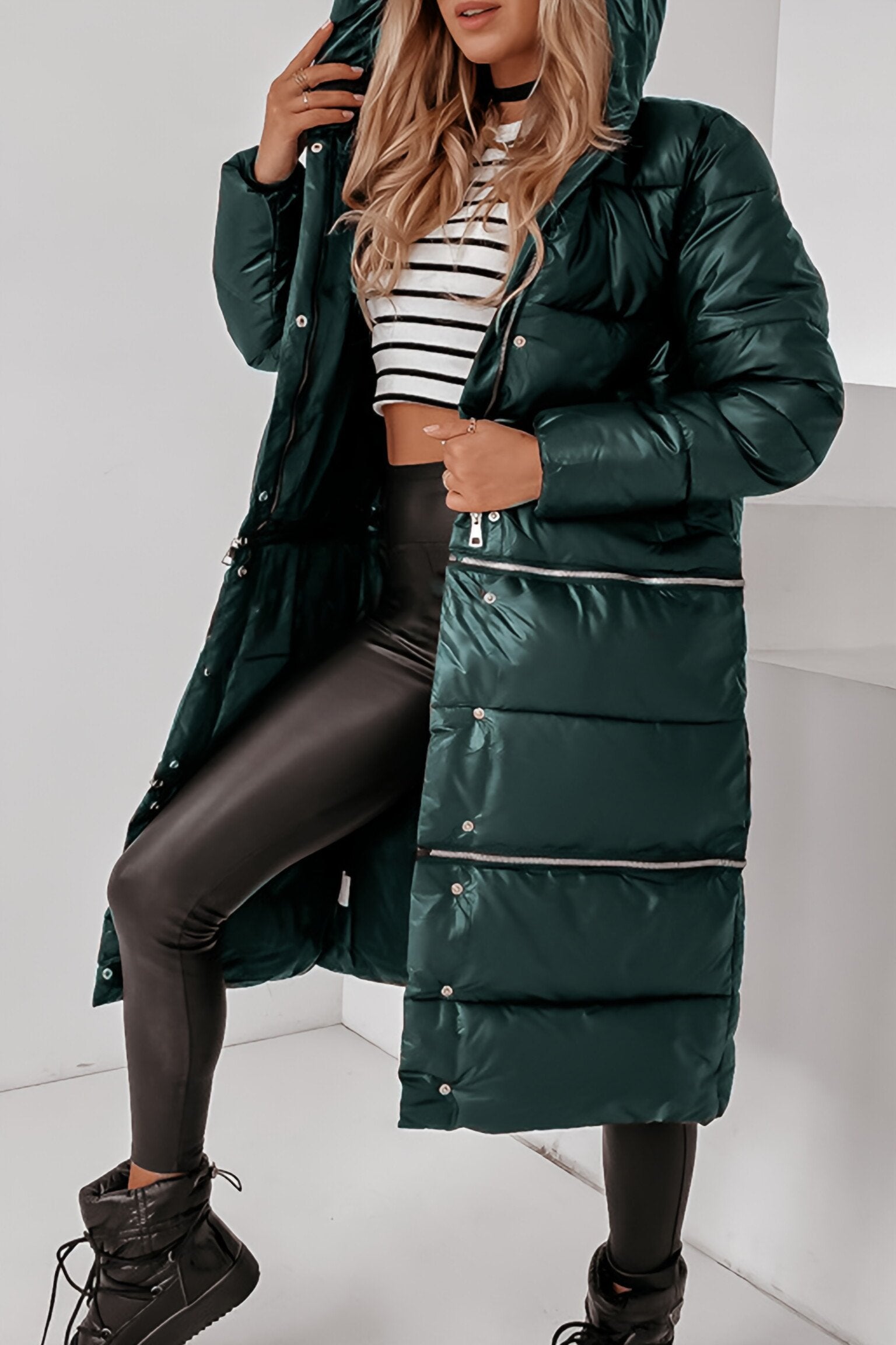 Hooded Zippered Detachable Long and Short Autumn and Winter Coat