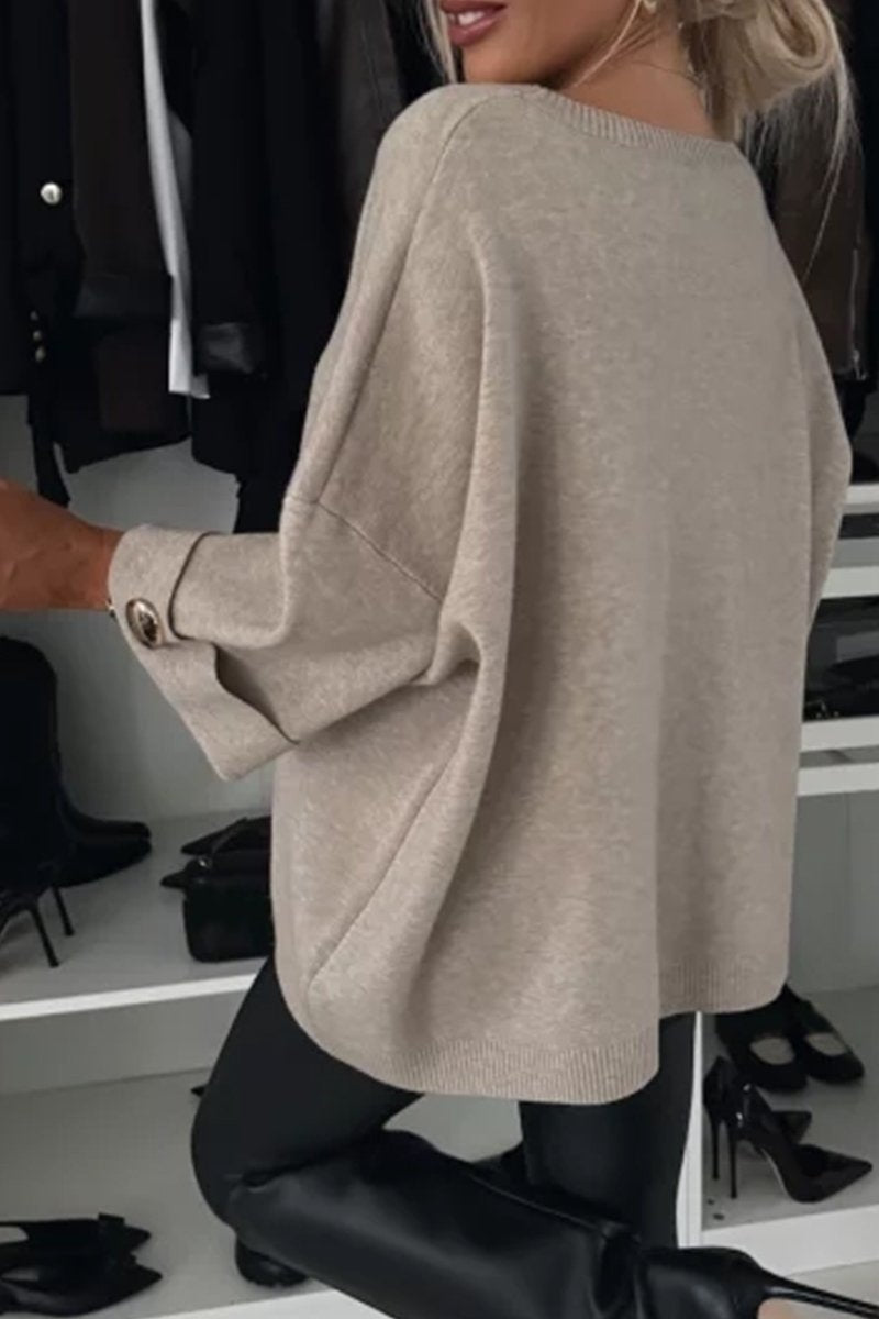 Round Neck Mid-sleeve Knitted Casual Top