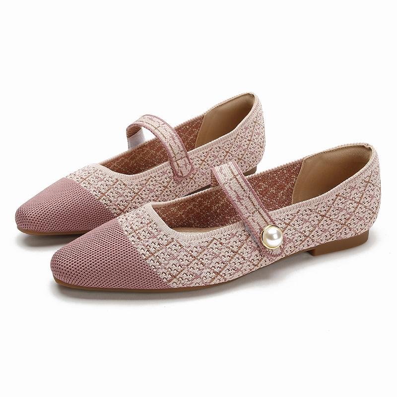 Buckle Fabric Flat Women's Shoes