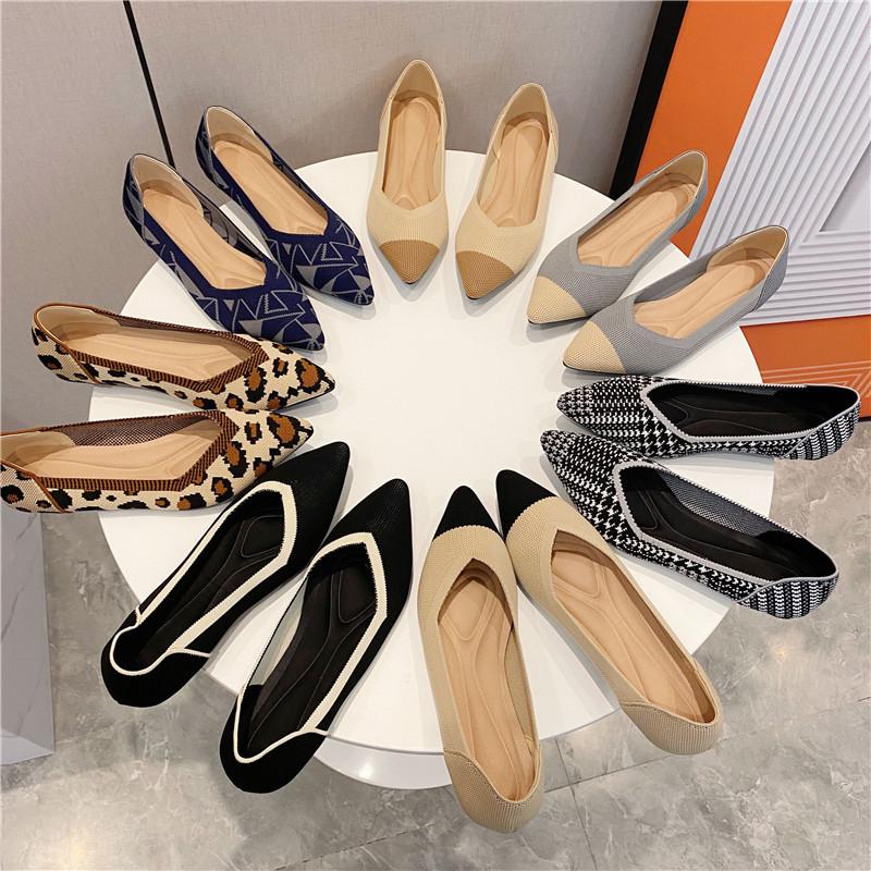 Shallow mouth fly-knit flat women's shoes