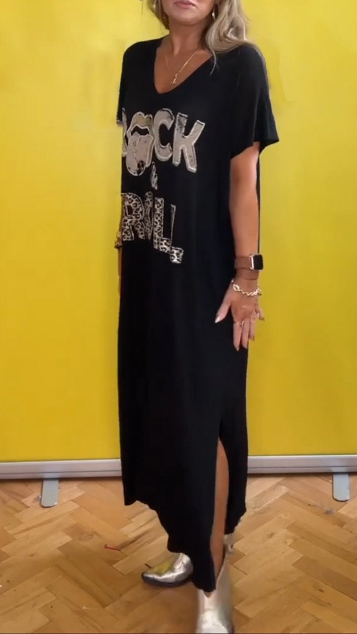 Casual V-neck Letter Print Dress