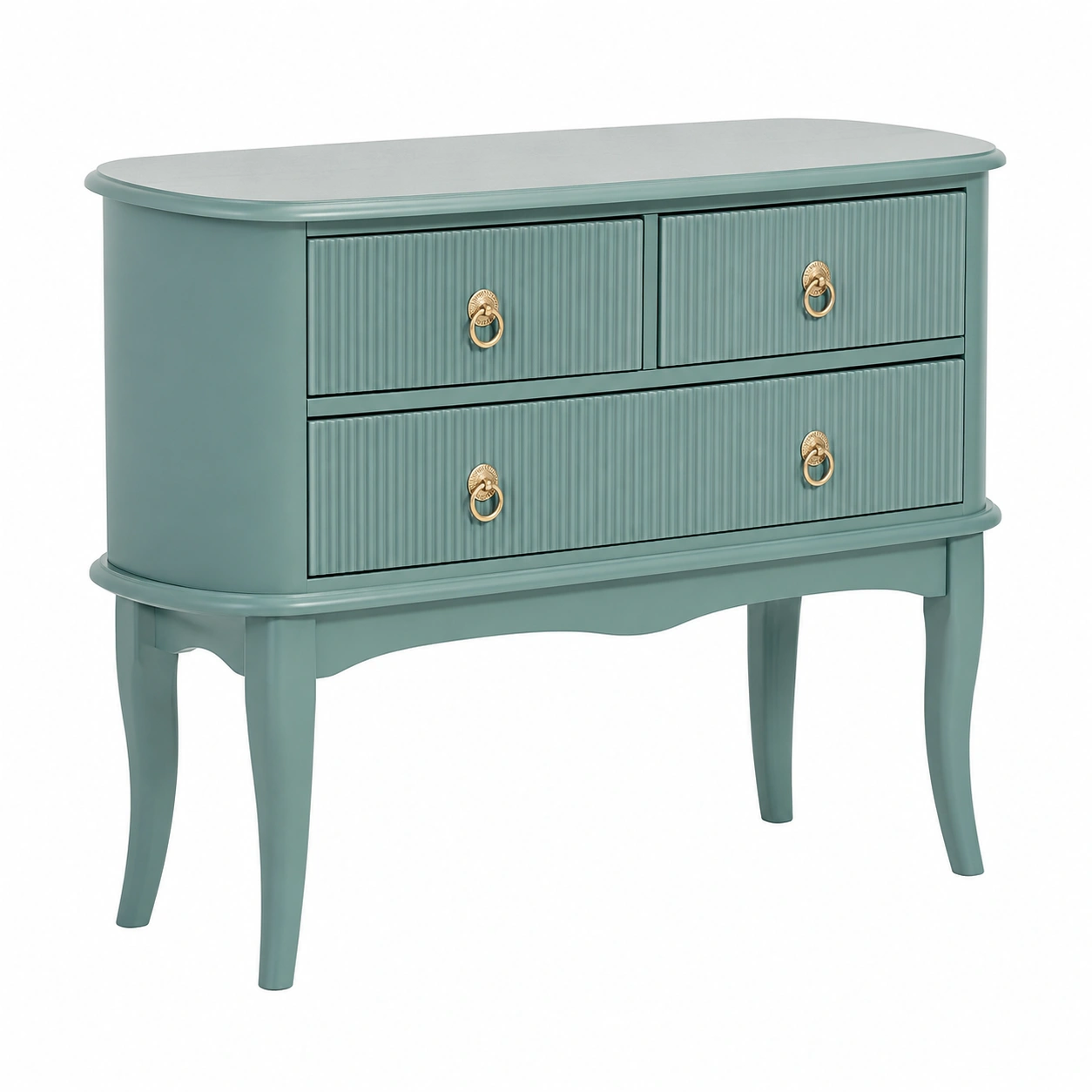 Mesa Consola Vintage Verde Agua con 3 Cajones y Patas Curvas para Sala y Dormitorio-VirelliHome