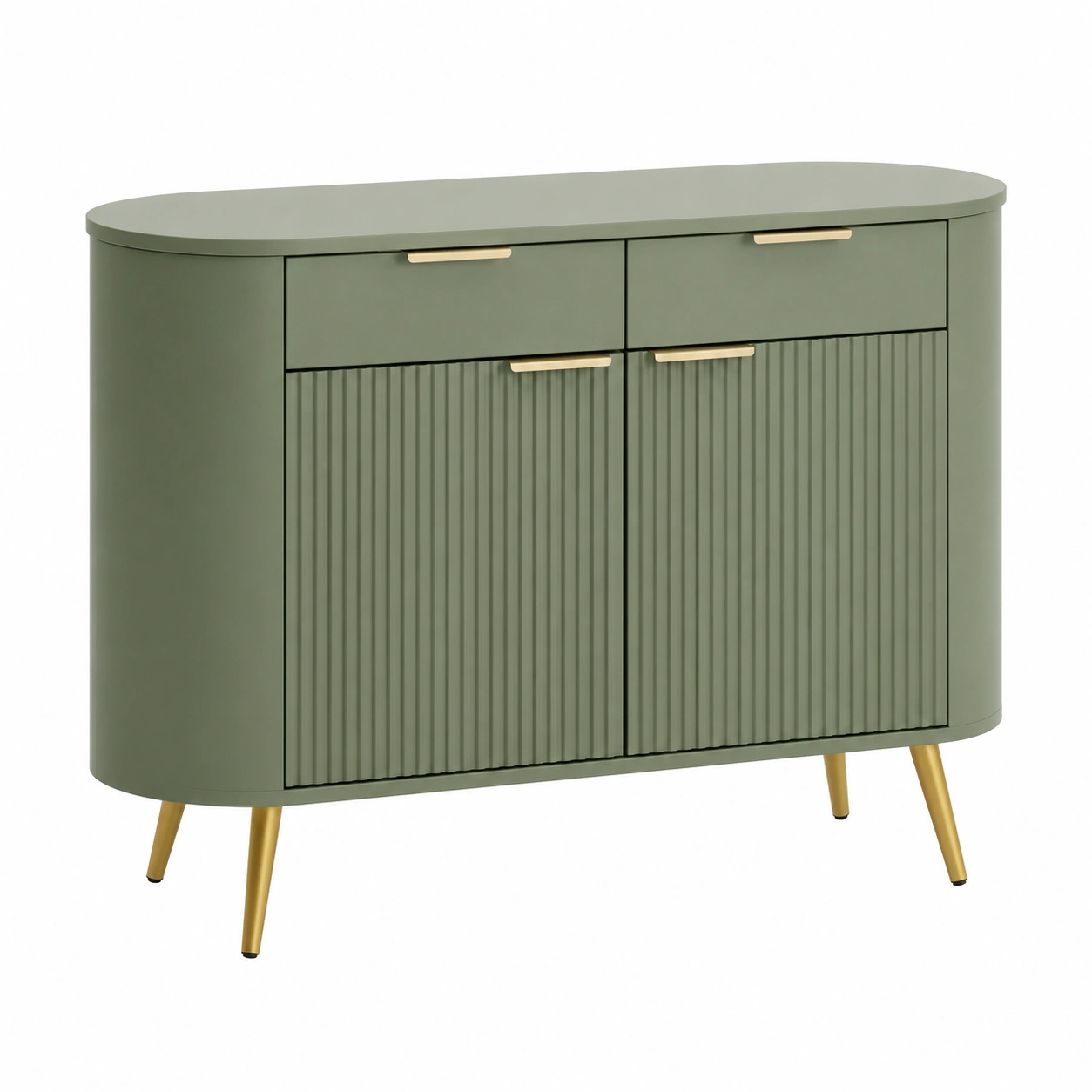 Aparador Moderno Verde Oliva con Puertas Ranuradas y Cajones de Almacenamiento para Sala Comedor Entrada-VirelliHome