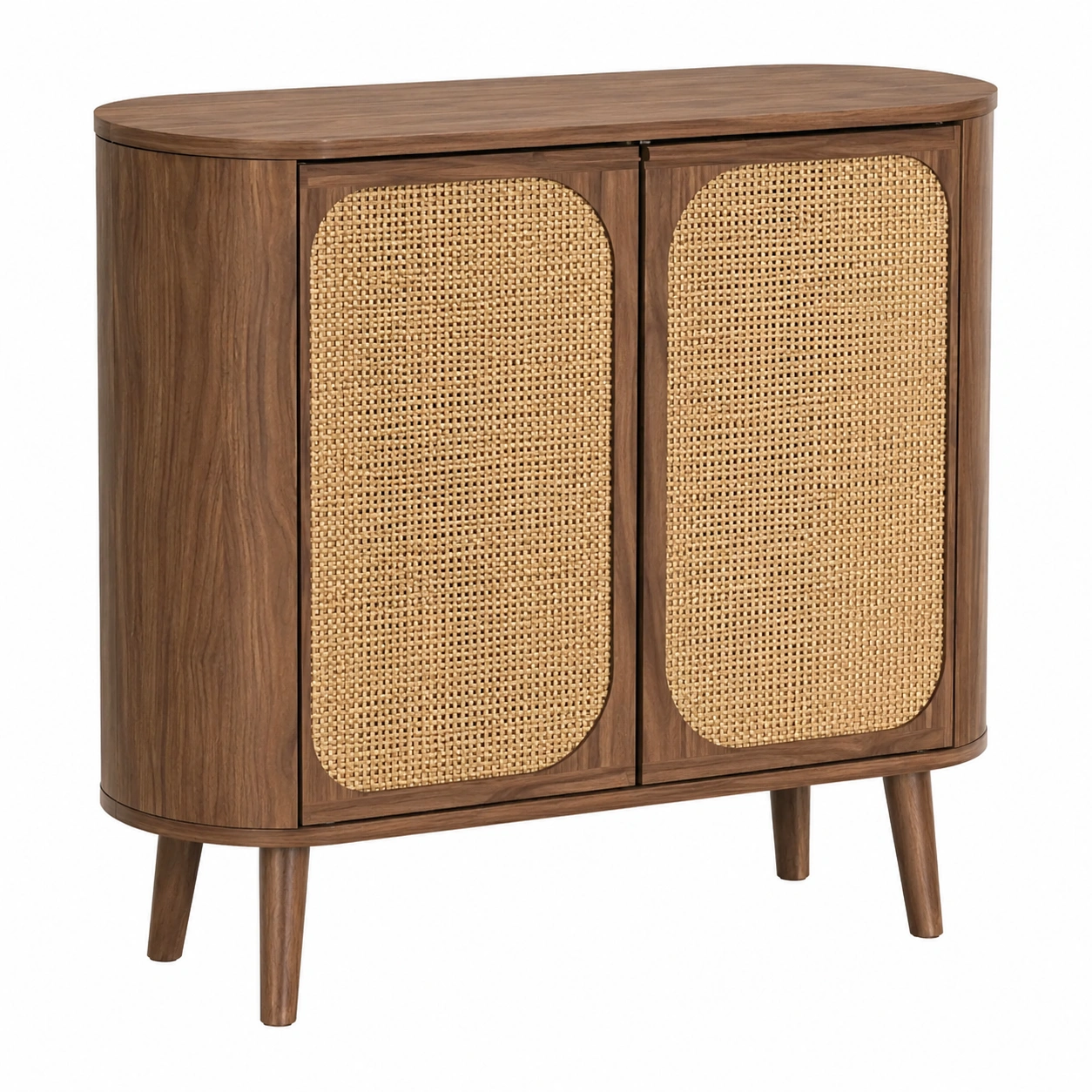 Aparador de Madera y Ratan Estilo Nordico con Puertas Curvas-VirelliHome