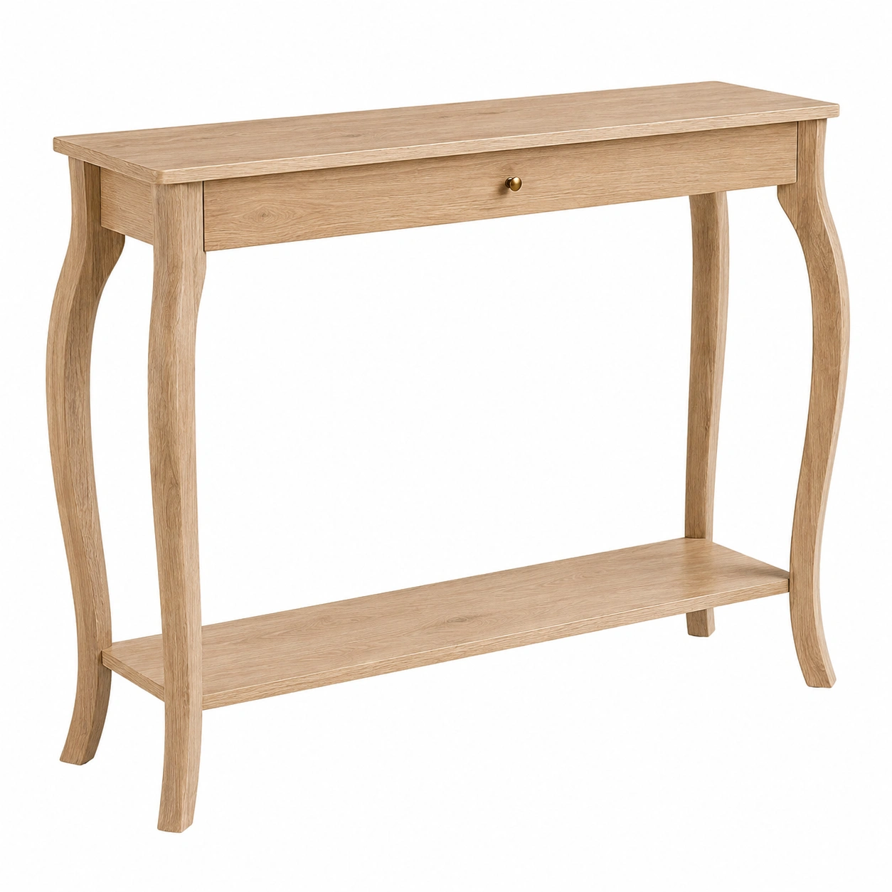 Mesa Consola de Madera Roble Natural con Cajon y Estante Inferior-VirelliHome