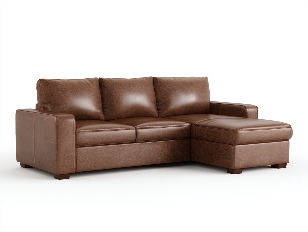 Divano angolare - pelle sintetica-legno - 228x154x86 cm - Marrone vintage - stile industriale-Rilosanest