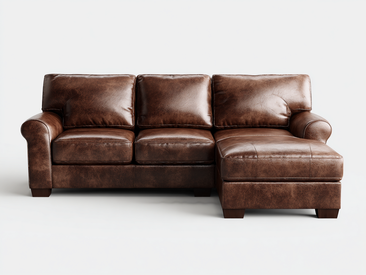 Divano angolare - Pelle-Legno - 225x155x88 cm - Marrone scuro - Stile classico moderno-Rilosanest