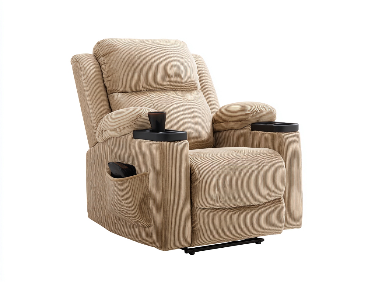 Poltrona reclinabile - velluto a coste-metallo - 94x91x106 cm - Beige sabbia - stile moderno-Rilosanest
