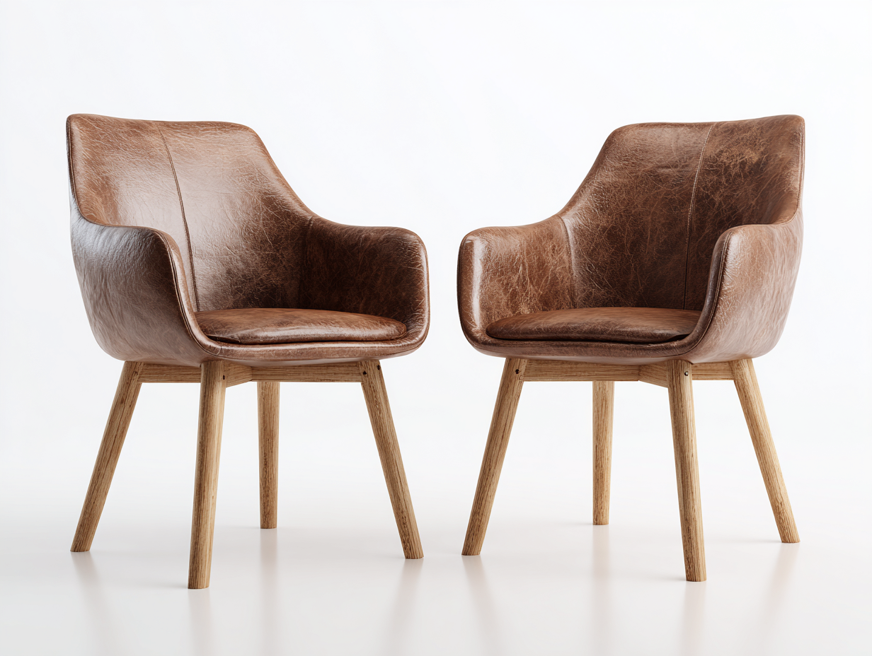 Sedia da pranzo - Pelle sintetica-Legno - 63x60x85 cm - Marrone vintage - Stile nordico contemporaneo-Rilosanest