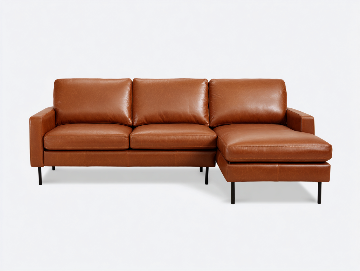 Divano angolare - Pelle-Metallo - 230x155x84 cm - Marrone cognac - Stile moderno-Rilosanest