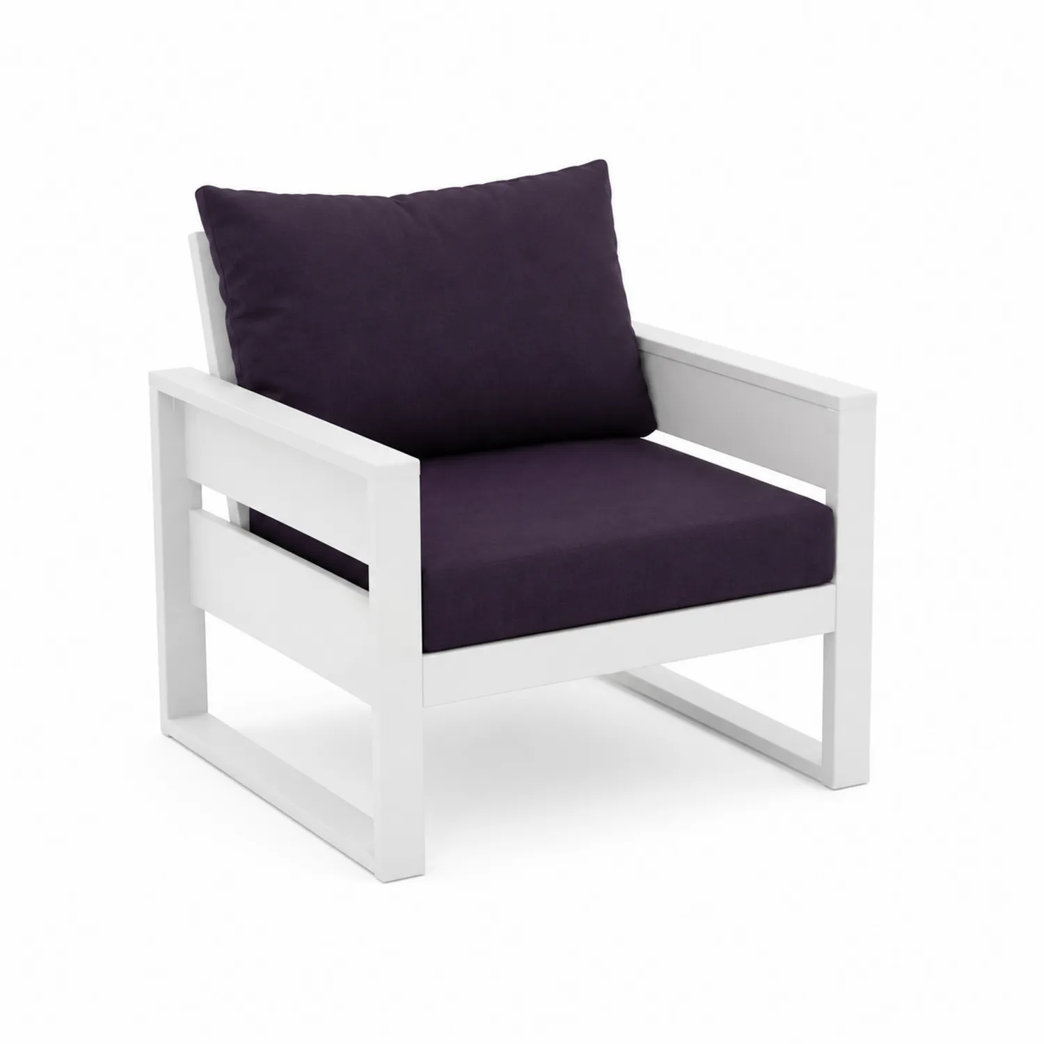 Fotel aluminiowy biały z fioletową poduszką 65x70x75 cm