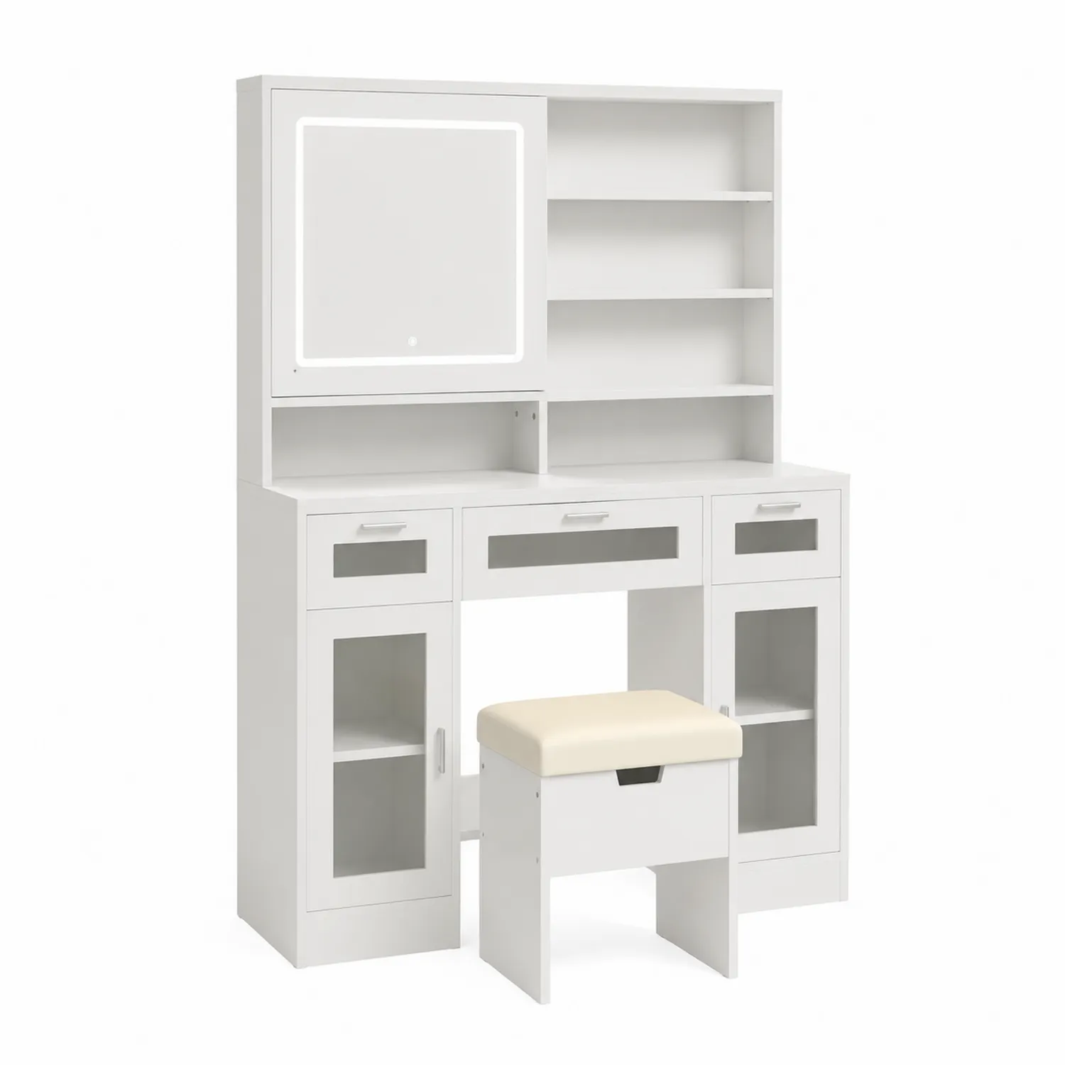 Toaletka z lustrem z oświetleniem LED MDF Biała 140x40x180 cm