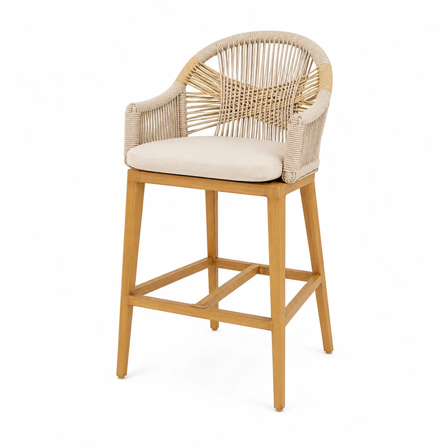 Stołek barowy drewno rattan beżowy 100x50x50 cm