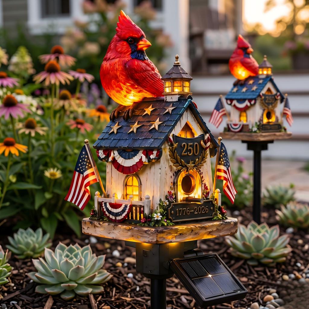 Patriotic Cardinal Solar Garden Light