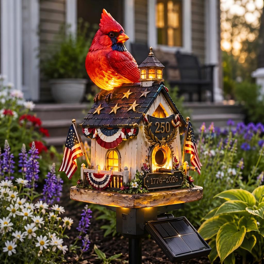 Patriotic Cardinal Solar Garden Light