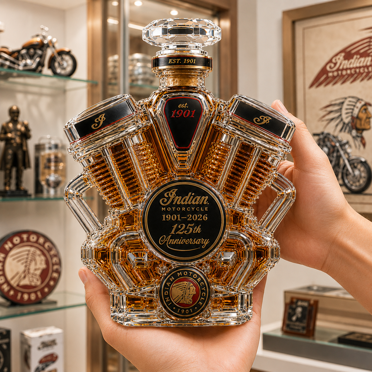 The 1901-2026 Milestone Edition: Indian Motorcycle Engine Decanter