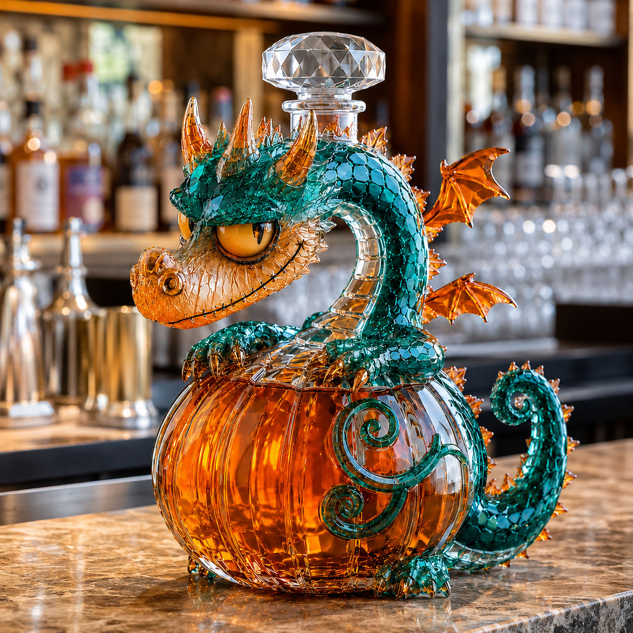 Pumpkin-Belly Winged Dragon Whiskey Decanter