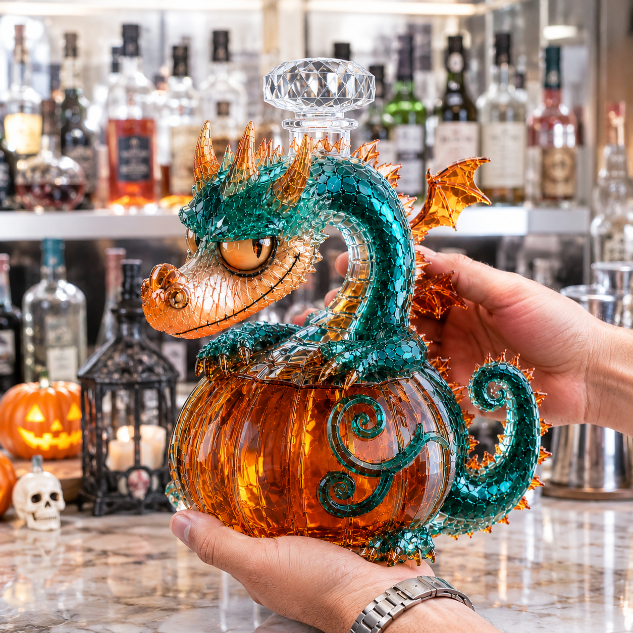 Pumpkin-Belly Winged Dragon Whiskey Decanter