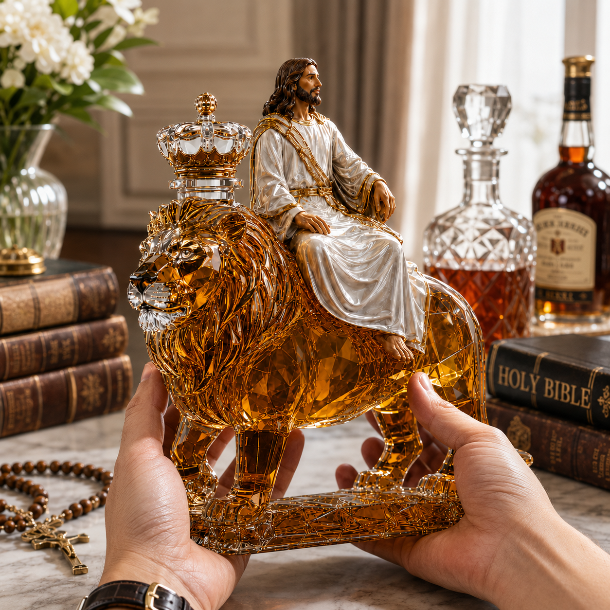 Jesus Christ & The Lion of Judah Crystal Whiskey Decanter