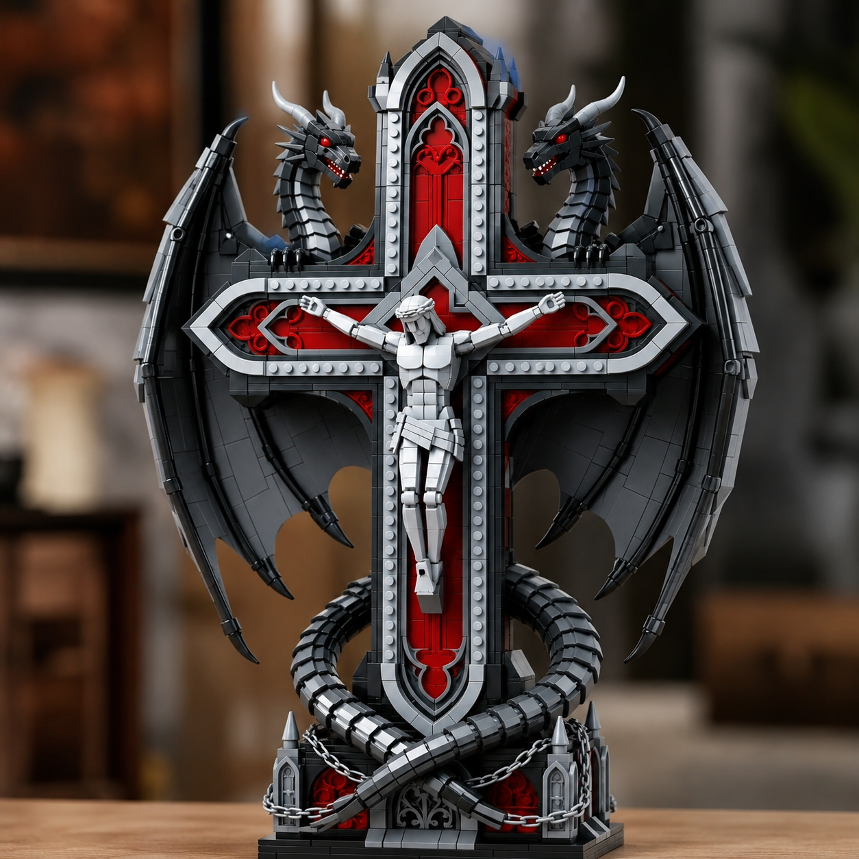 Gothic Dragon Cross Building Block Set