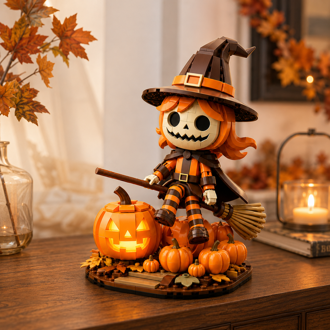 Halloween Pumpkin Witch Building Block Set