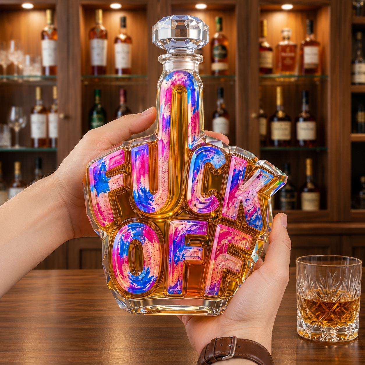 The Unapologetic "Fuck Off" Middle Finger Glass Whiskey Decanter