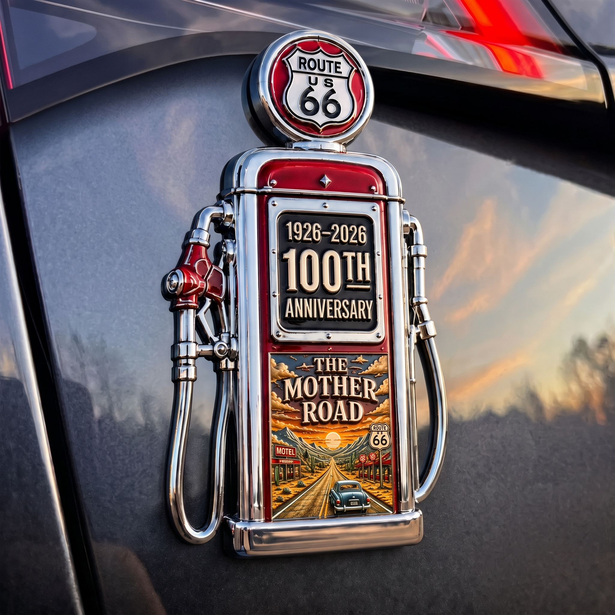 Vintage Route 66 100th Anniversary 3D Metal Car Emblem 