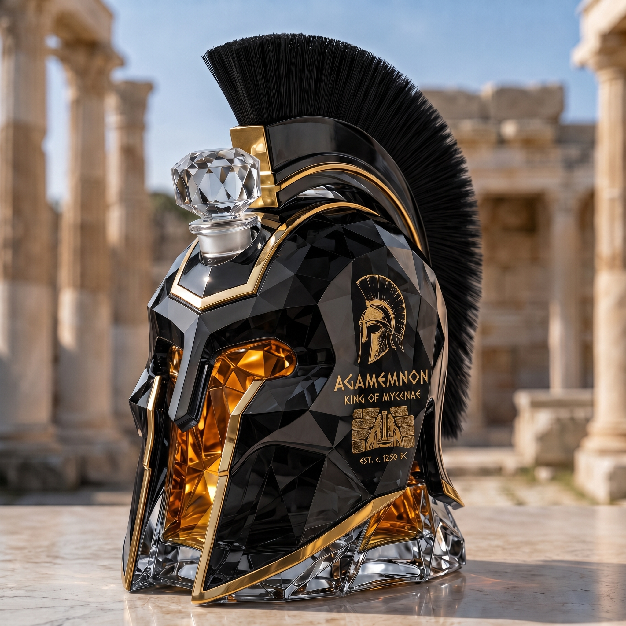 Majestic Agamemnon Spartan Helmet Glass Whiskey Decanter