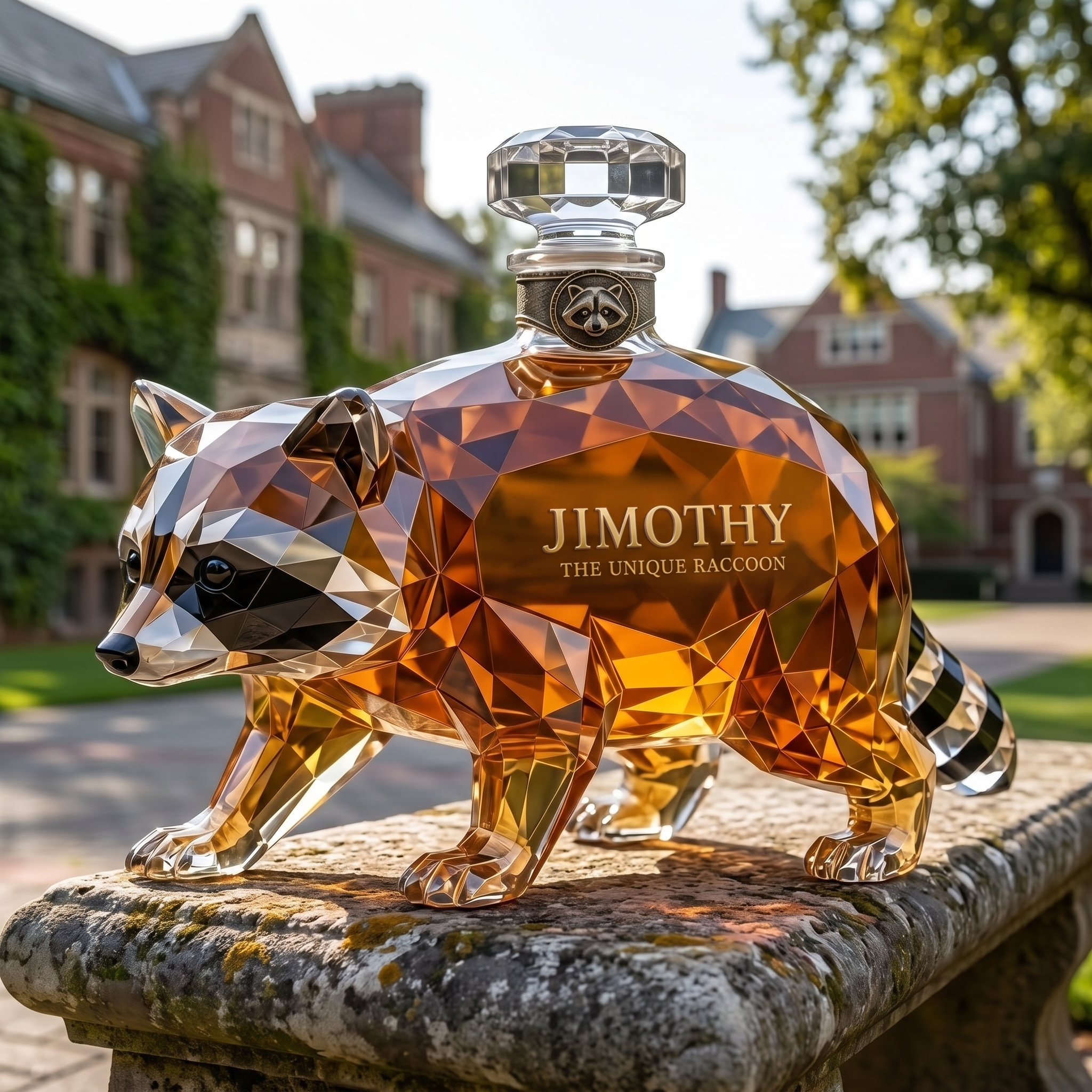 The Legend of Jimothy Unique Glass Raccoon Whiskey Decanter