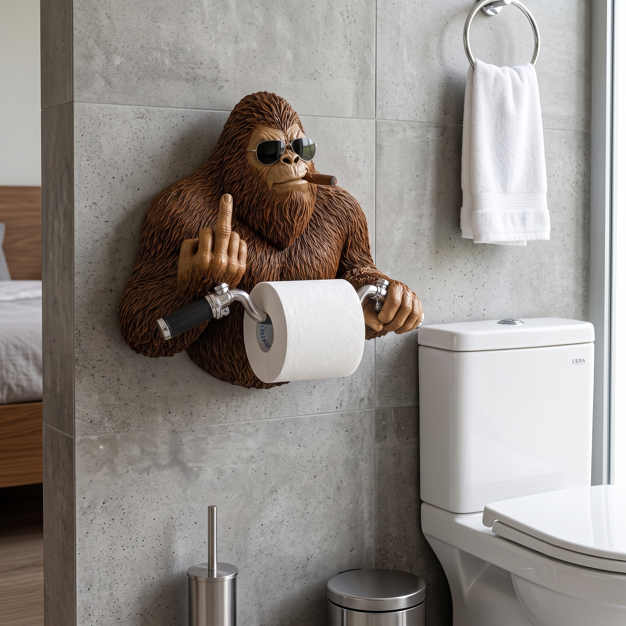 The Badass Biker Sasquatch Toilet Paper Holder