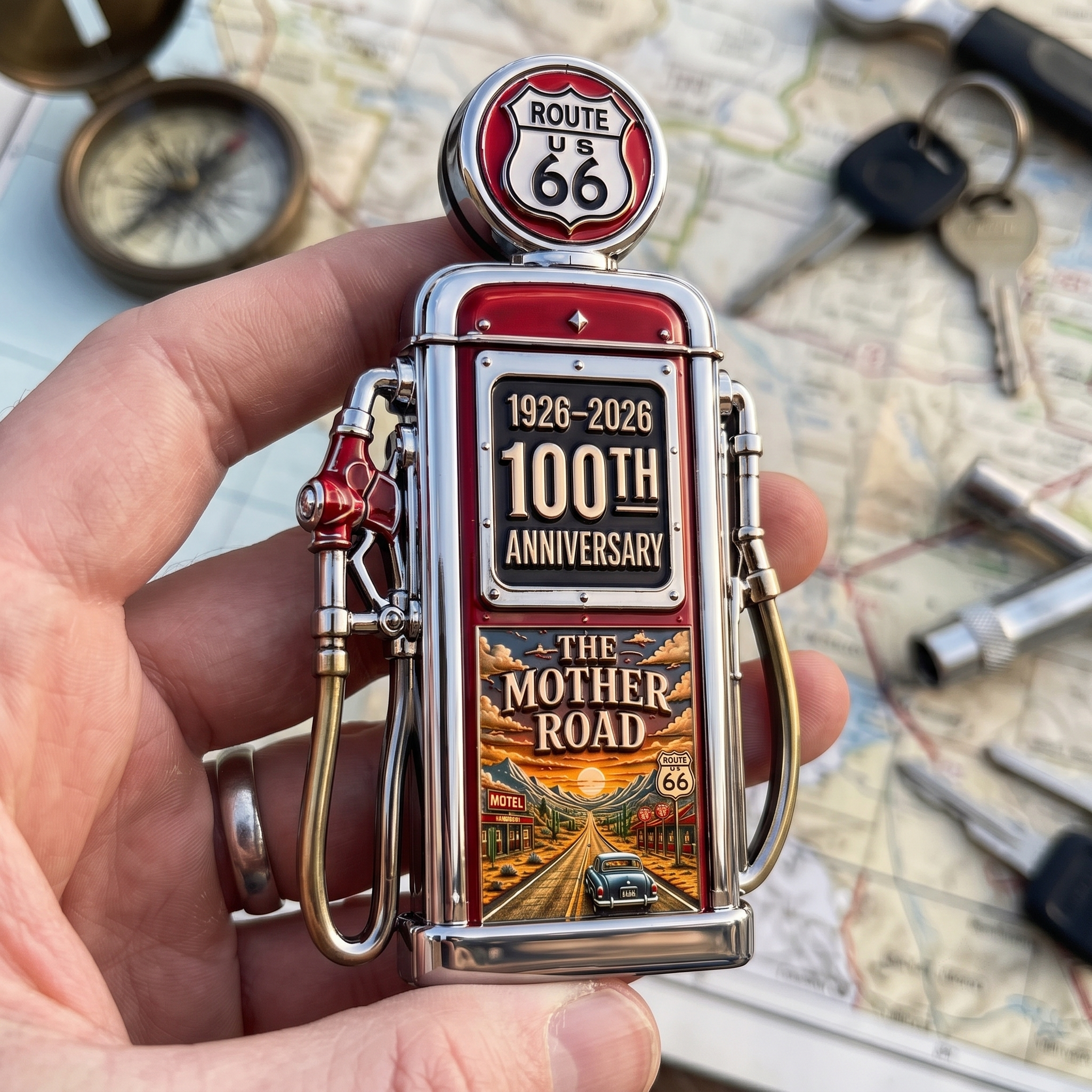 Vintage Route 66 100th Anniversary 3D Metal Car Emblem 