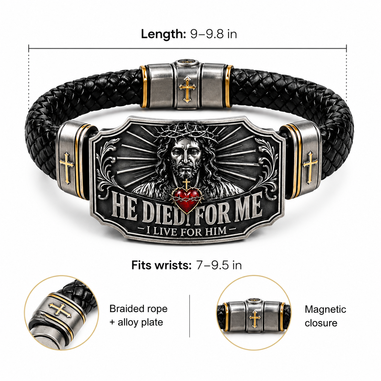Christian bracelet size and material details