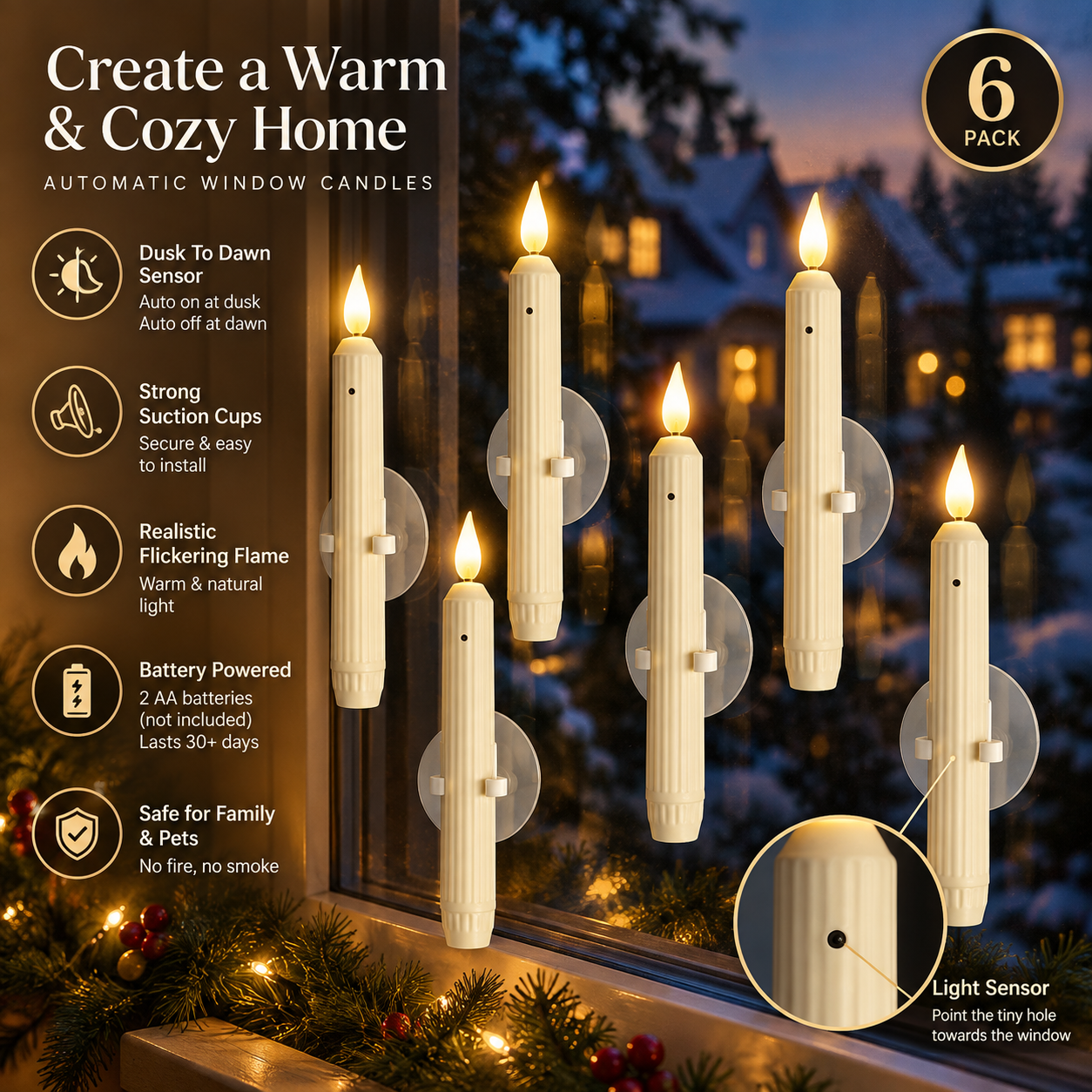 🔥LAST DAY 49% OFF -🎅 Window Candles Sensor Lights