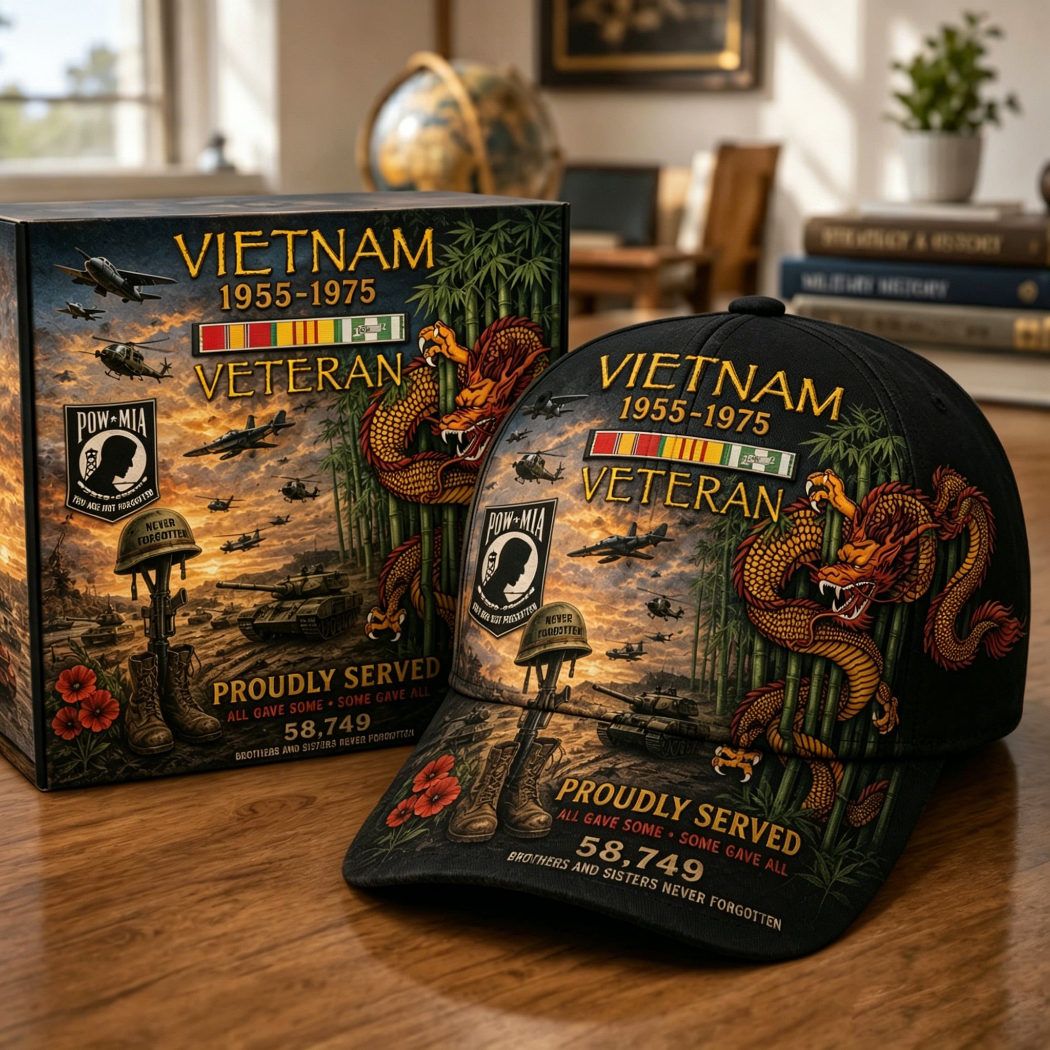Vietnam Veteran cap brim and side artwork
