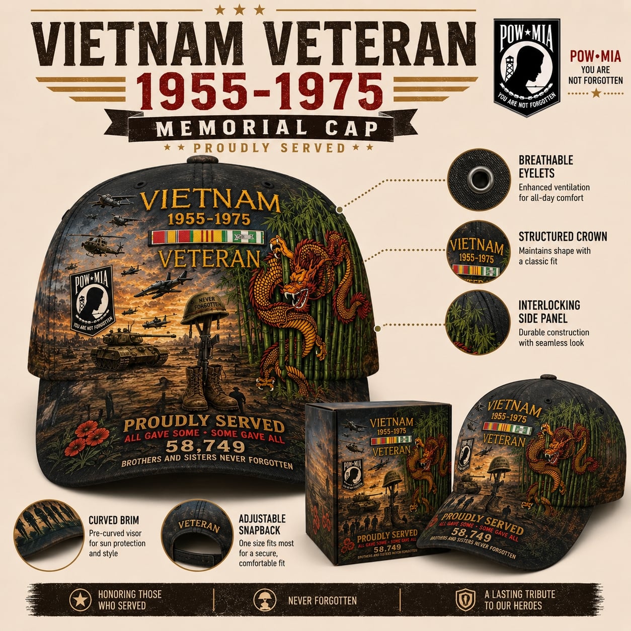 Vietnam Veteran cap detailed embroidery artwork
