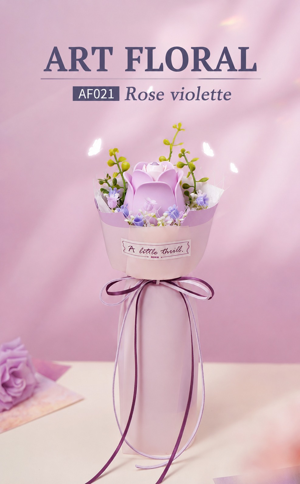 ROKR Purple Rose AF021 floral art cover avec elegant pink bouquet