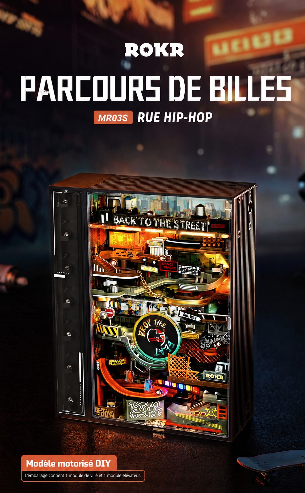 ROKR Hip-Hop Street MR03S marble run cover avec mechanical city scene