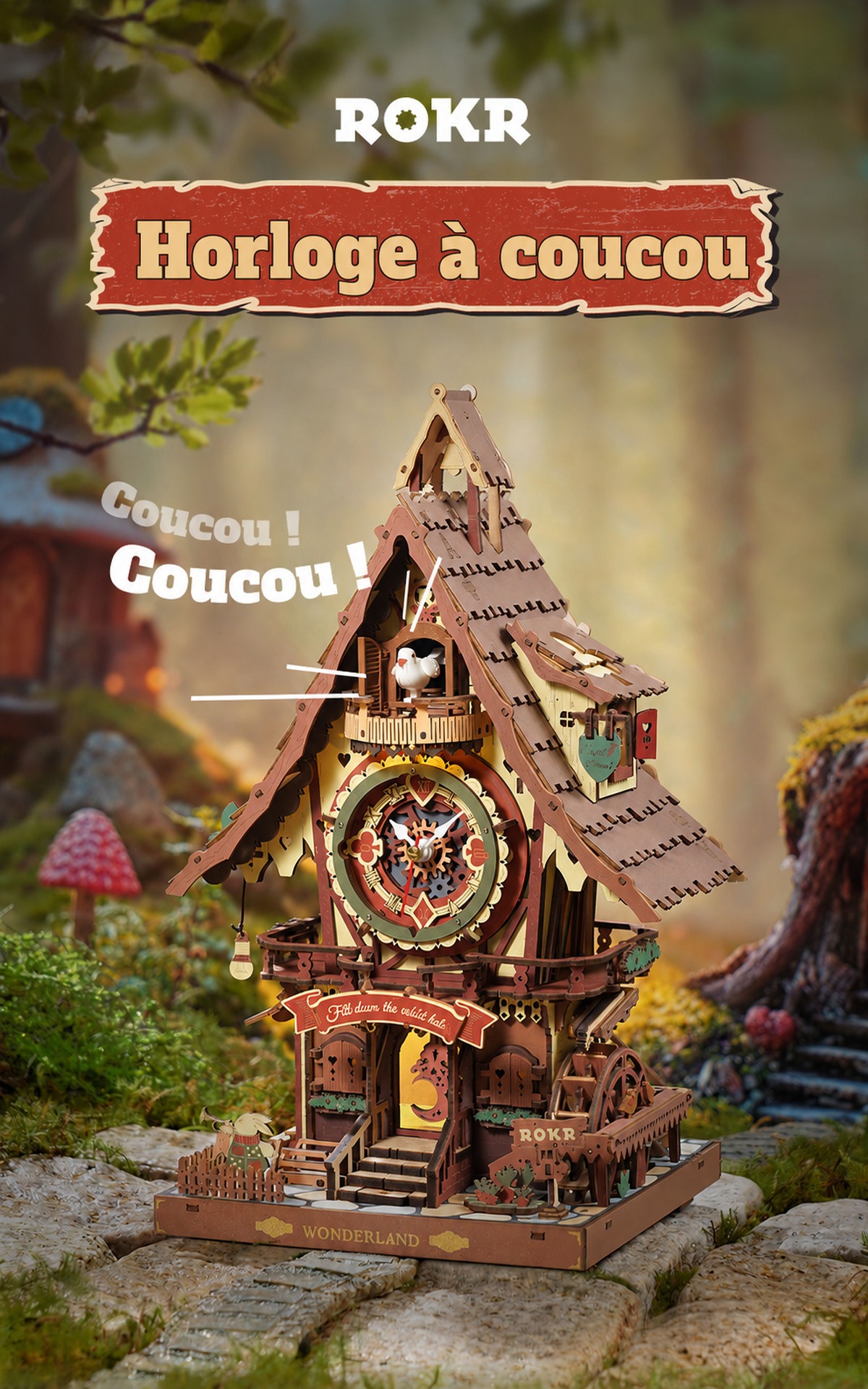 ROKR Cuckoo Clock cover avec detailed wooden house et forest theme