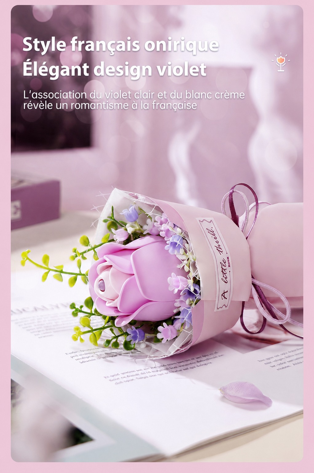 ROKR Purple Rose AF021 floral art cover avec elegant pink bouquet
