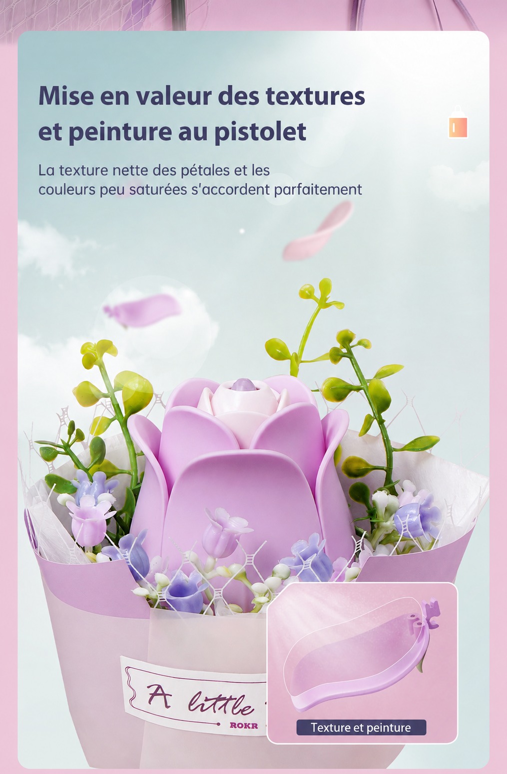 ROKR Purple Rose AF021 floral art cover avec elegant pink bouquet