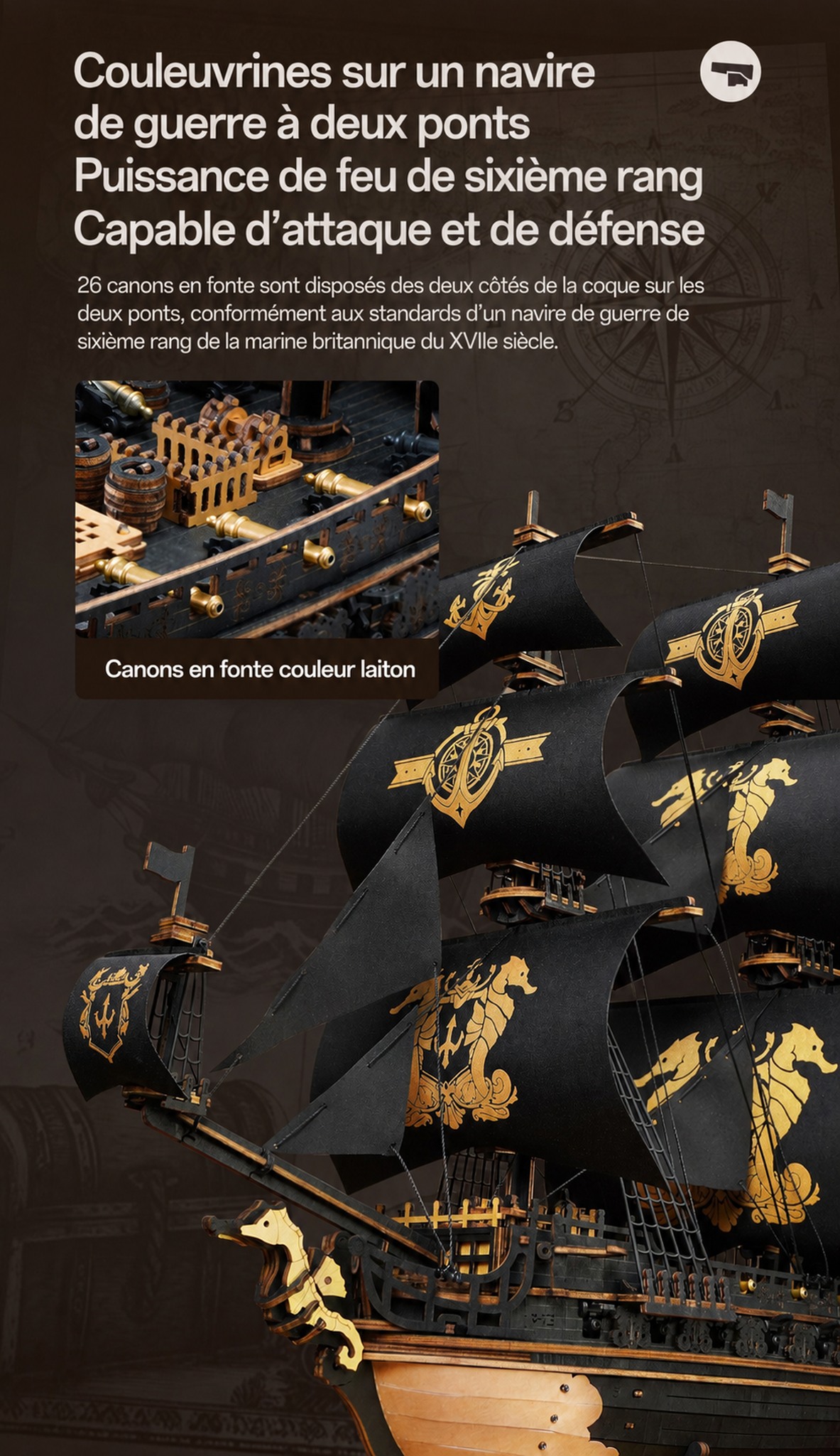 ROKR The Seahorse Barque - puzzle 3D en bois MCB02, visuel de detail 5